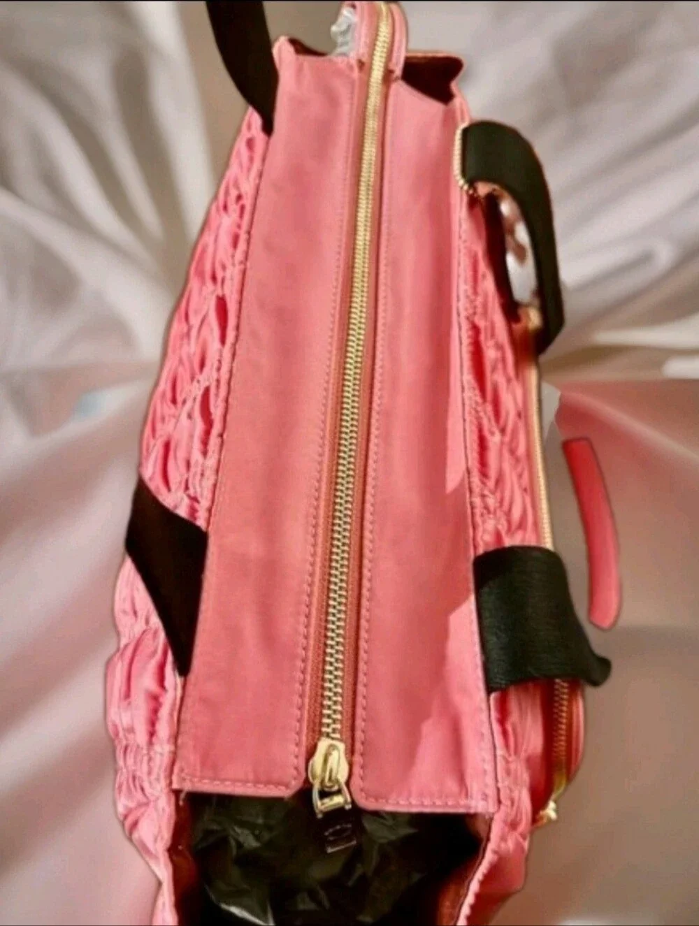 Coach Pink Ruched Nylon/Leather Court Tote with Front Zip Pocket-EUC - Picture 9 of 13